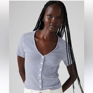 Levi's Muse Navy and White Striped Crop Top Button Down Shirt